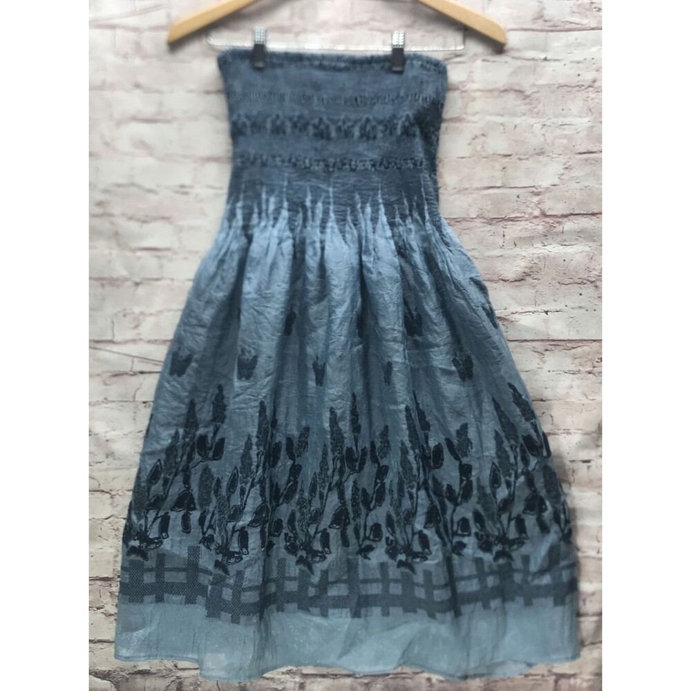 Lapis Juniors One Size Floral Denim Look Stretchy Halter Dress Blue Short